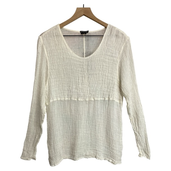 Grizas Tops - Grizas Crinkled Linen Top Size L Cream Long‎ Sleeve Minimalist Lagenlook NWT
